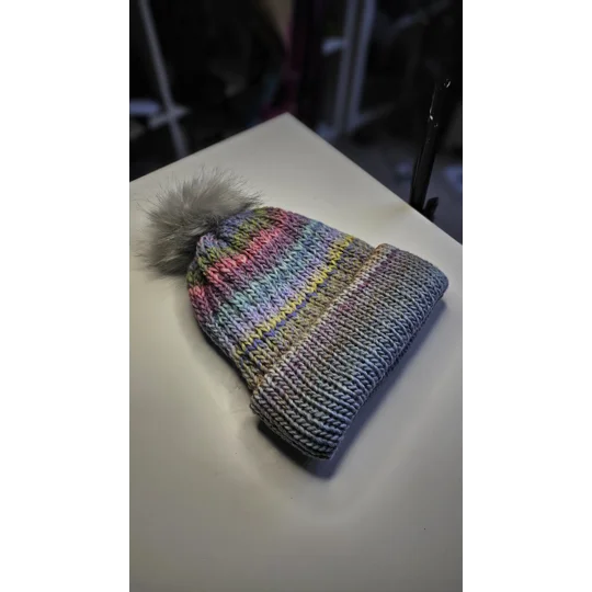 Pompom Beanie Double Layer Ribbed - Wool