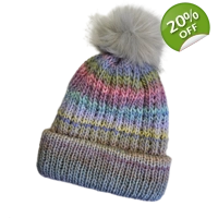 Pompom Beanie Double Layer  Ribbed  - Wool