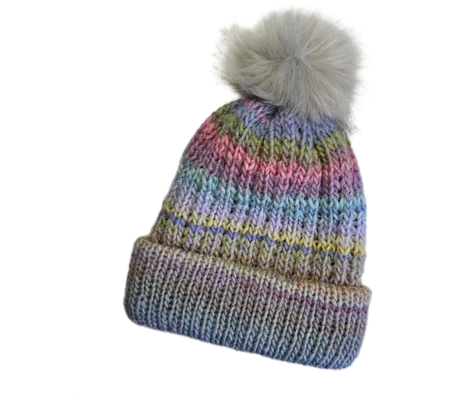 Pompom Beanie Double Layer Ribbed - Wool