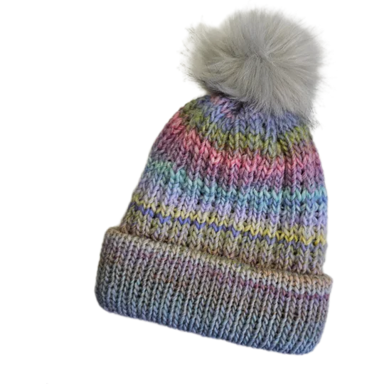 Pompom Beanie Double Layer Ribbed - Wool