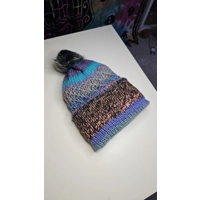 Colorful Bulky Beanie with pompom blue orange