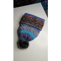 Colorful Bulky Beanie with pompom blue orange