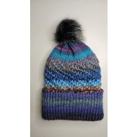Colorful Bulky Beanie with pompom blue orange