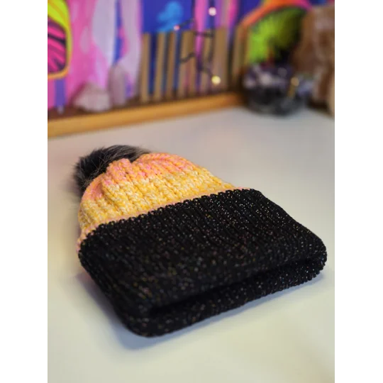 Pompom Beanie - Double Layer - Shiny Brim