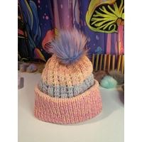 Beanie Pastel Pompom Ribbed Yello Pink Green