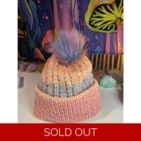 Beanie Pastel Pompom Ribbed Yello Pink Green