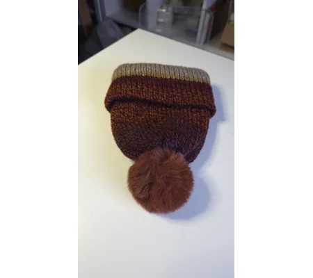 Pompom Beanie - Lightweight - Double Layer - Simple - rusty / gray / glitter