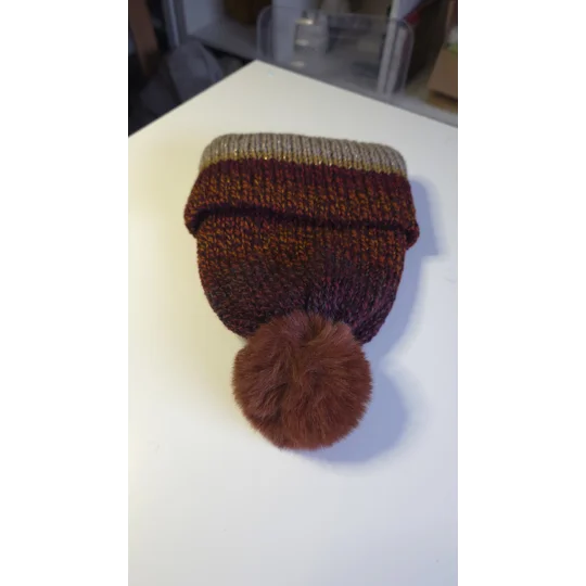 Pompom Beanie - Lightweight - Double Layer - Simple - rusty / gray / glitter