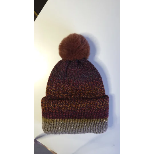 Pompom Beanie - Lightweight - Double Layer - Simple - rusty / gray / glitter
