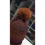 Pompom Beanie - Lightweight -  Double Layer - Simple - rusty / gray / glitter