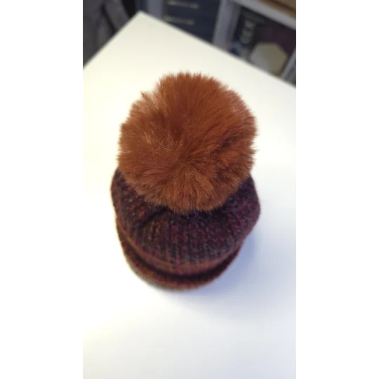 Pompom Beanie - Lightweight - Double Layer - Simple - rusty / gray / glitter