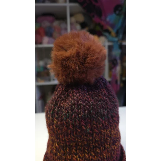 Pompom Beanie - Lightweight - Double Layer - Simple - rusty / gray / glitter