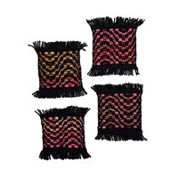 Small Woven Coasters Black Red Yellow Weaves Set Of 4