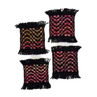 Small Woven Coasters Black Red Yellow Weaves Set Of 4