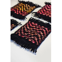 Small Woven Coasters Black Red Yellow Weaves Set Of 4