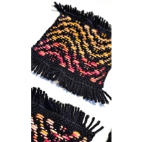 Small Woven Coasters Black Red Yellow Weaves Set Of 4