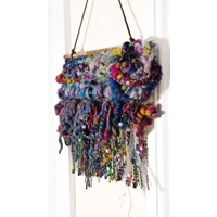 Art Yarn Weaving Wall Hanging Decor Tapestry Colourfull Maximalist Sparkles Ribbons and Beads