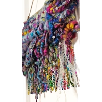 Art Yarn Weaving Wall Hanging Decor Tapestry Colourfull Maximalist Sparkles Ribbons and Beads