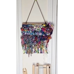 Art Yarn Weaving Wall Hanging Decor Tapestry Colourfull Maximalist Sparkles Ribbons and Beads