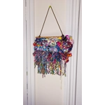 Art Yarn Weaving Wall Hanging Decor Tapestry Colourfull Maximalist Sparkles Ribbons and Beads