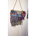 Art Yarn Weaving Wall Hanging Decor Tapestry Colourfull Maximalist Sparkles Ribbons and Beads