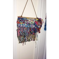 Art Yarn Weaving Wall Hanging Decor Tapestry Colourfull Maximalist Sparkles Ribbons and Beads