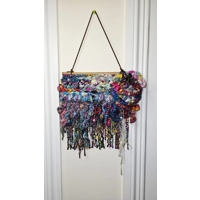 Art Yarn Weaving Wall Hanging Decor Tapestry Colourfull Maximalist Sparkles Ribbons and Beads