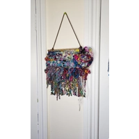 Art Yarn Weaving Wall Hanging Decor Tapestry Colourfull Maximalist Sparkles Ribbons and Beads