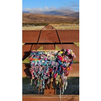 Art Yarn Weaving Wall Hanging Decor Tapestry Colourfull Maximalist Sparkles Ribbons and Beads