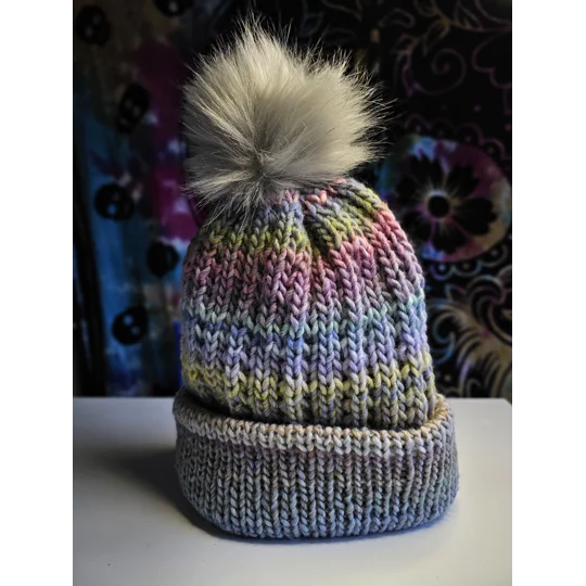 Pompom Beanie Double Layer Ribbed - Wool