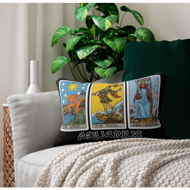 Additional Image for Astrology-Themed Lumbar Pillow - Aquarius Zodiac Décor, Astrology Gift, Horoscope Home Accent, Tarot