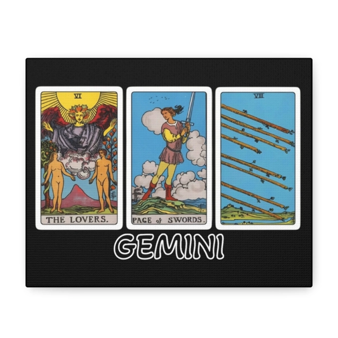 Additional Image for Gemini Tarot Canvas Wall Art 10" x 8" (Horizontal) Black or White