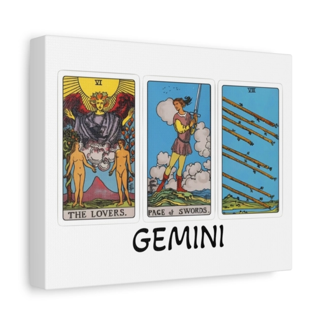 Additional Image for Gemini Tarot Canvas Wall Art 10" x 8" (Horizontal) Black or White