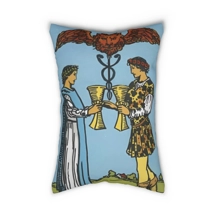 Two of Cups Tarot Card Pillow Double-Sided Lumbar Cushion for Love, Soulmate Energy & Spiritual Home