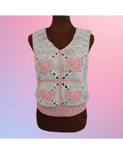 Pink and White Valentine Cotton Heart Vest