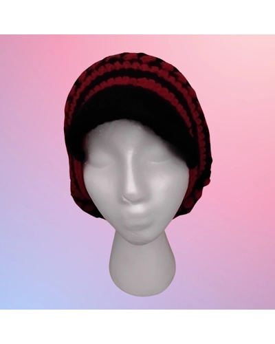 Black and Red Slouchy Hat With Brim