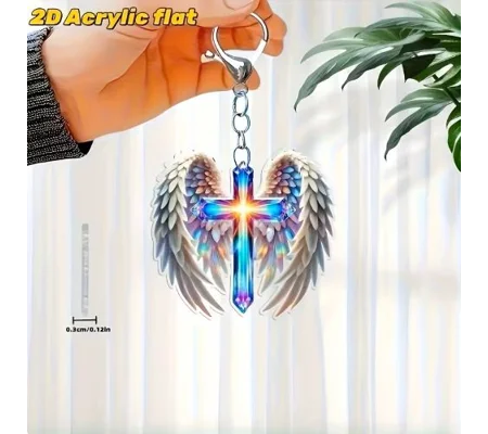 Angel Wings & Cross Keychain