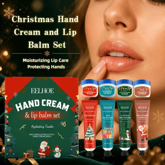8pcs Christmas Hand Cream & Lip Balm Set