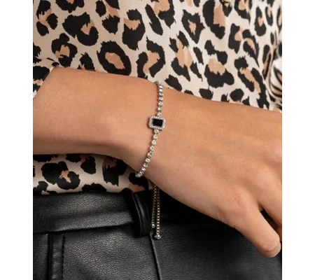 Elegant Bracelet Draped in Dazzle - Black