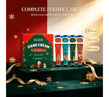 8pcs Christmas Hand Cream & Lip Balm Set