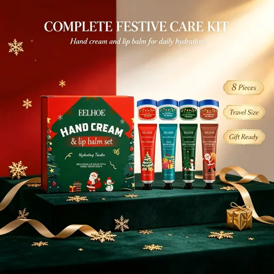 8pcs Christmas Hand Cream & Lip Balm Set