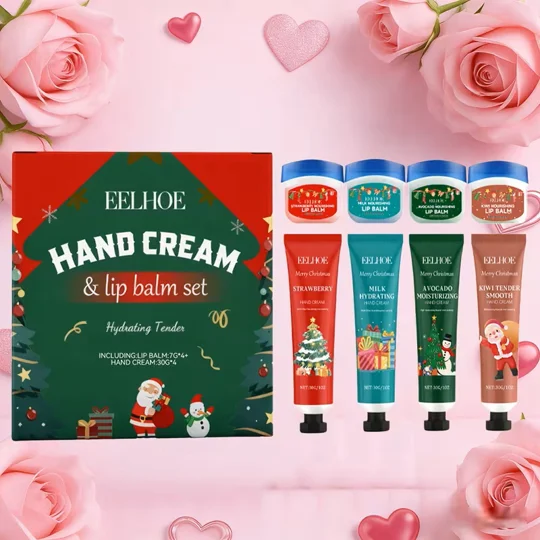 8pcs Christmas Hand Cream & Lip Balm Set