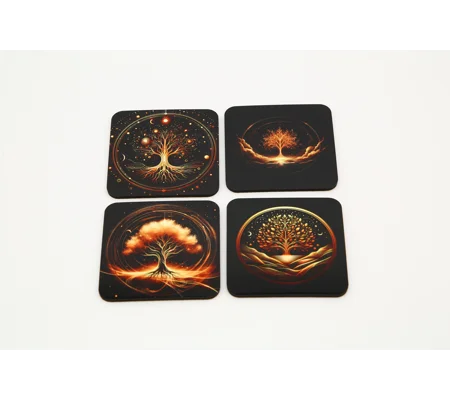 Mystical Golden Tree Coasters - Set of 4
