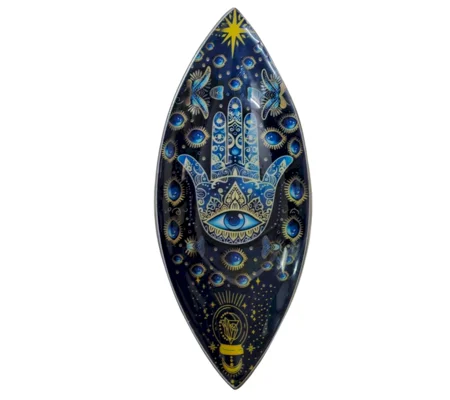 Enamel Incense Bowl, Aluminium - Blue Hamsa