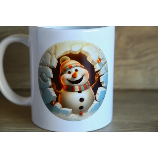 Printed Christmas Snowman Breakthrough Ceramic Mug