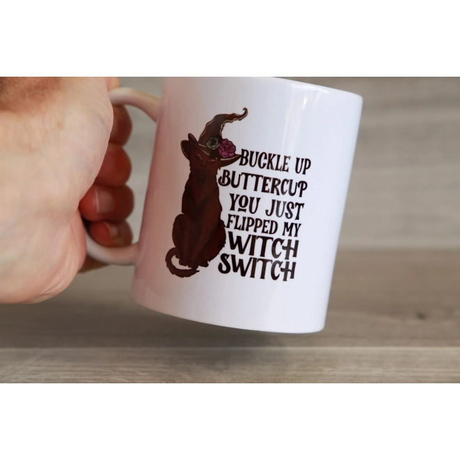 product Image for Printed Ceramic Mug With Witch's Cat Design and Funny Saying