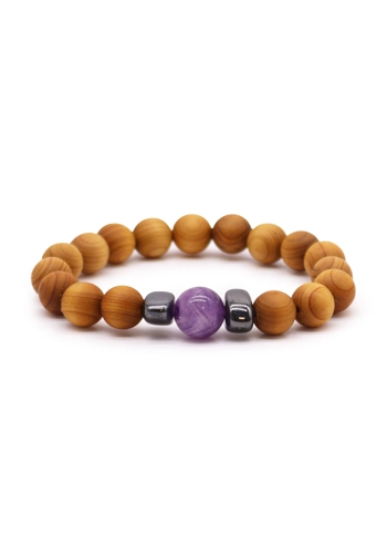 Cedarwood Third Eye Chakra Bangle with Amethyst