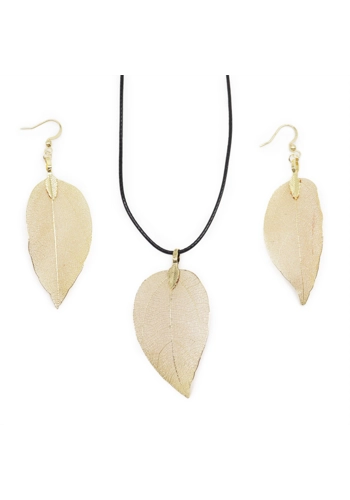 Necklace & Earring Set - Bravery Leaf - Gold