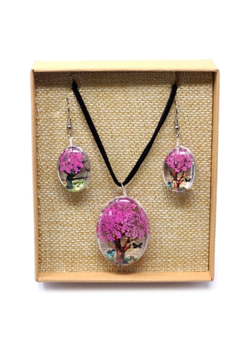 Pressed Flowers - Tree of Life set - Bright Pink