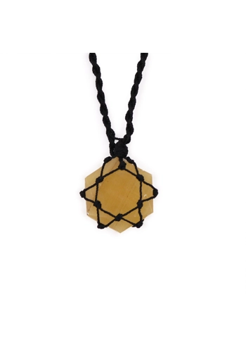 Laced Gemstone Hexagon Pendant - Yellow Quartz